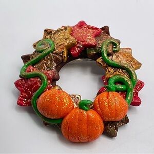 Vintage Brooch Pin Harvest Autumn Fall Pumpkin Thanksgiving Ankara Designs Clay